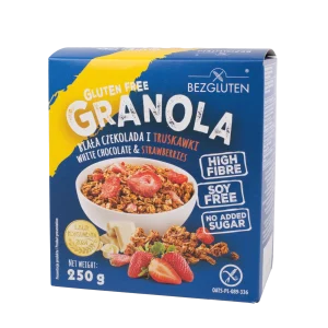 granola bezglutenowa biała czekolada truskawki